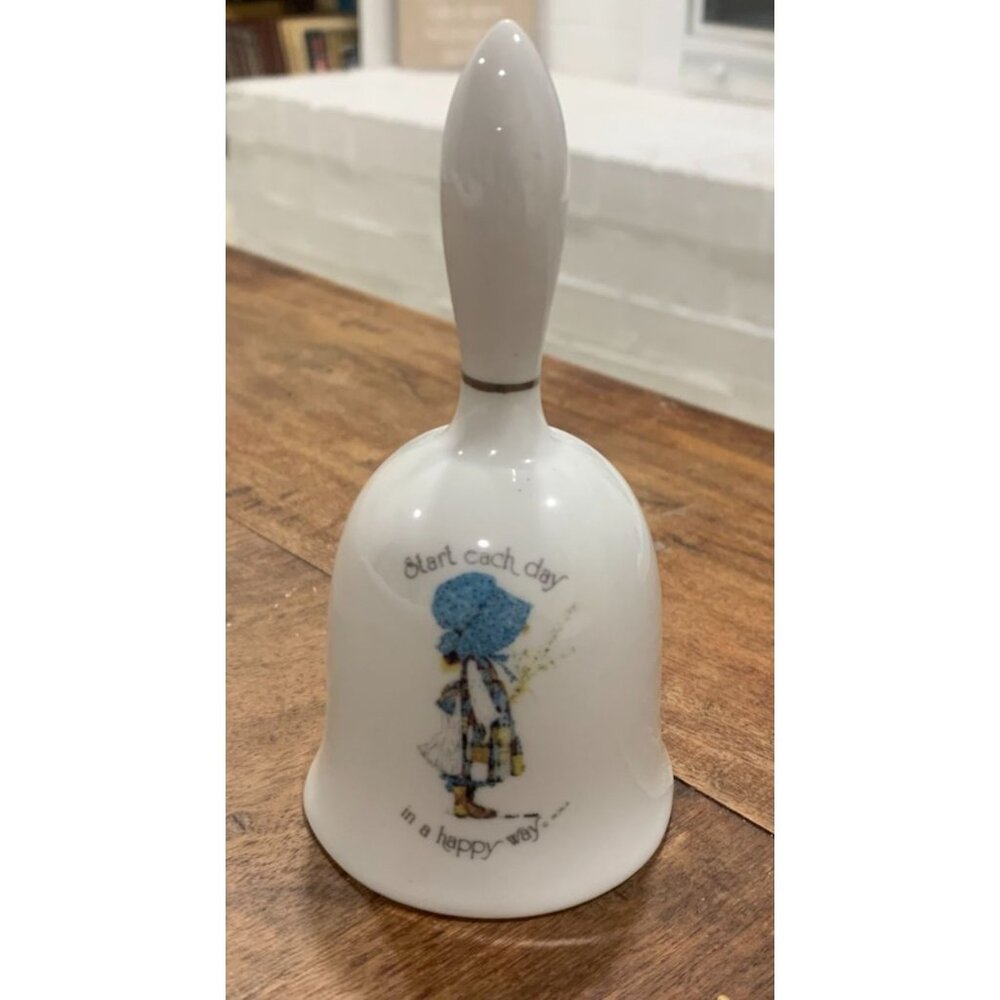 Holly Hobbie Genuine Porcelain Bell "Start Each Day In A Happy Way" White & Blue